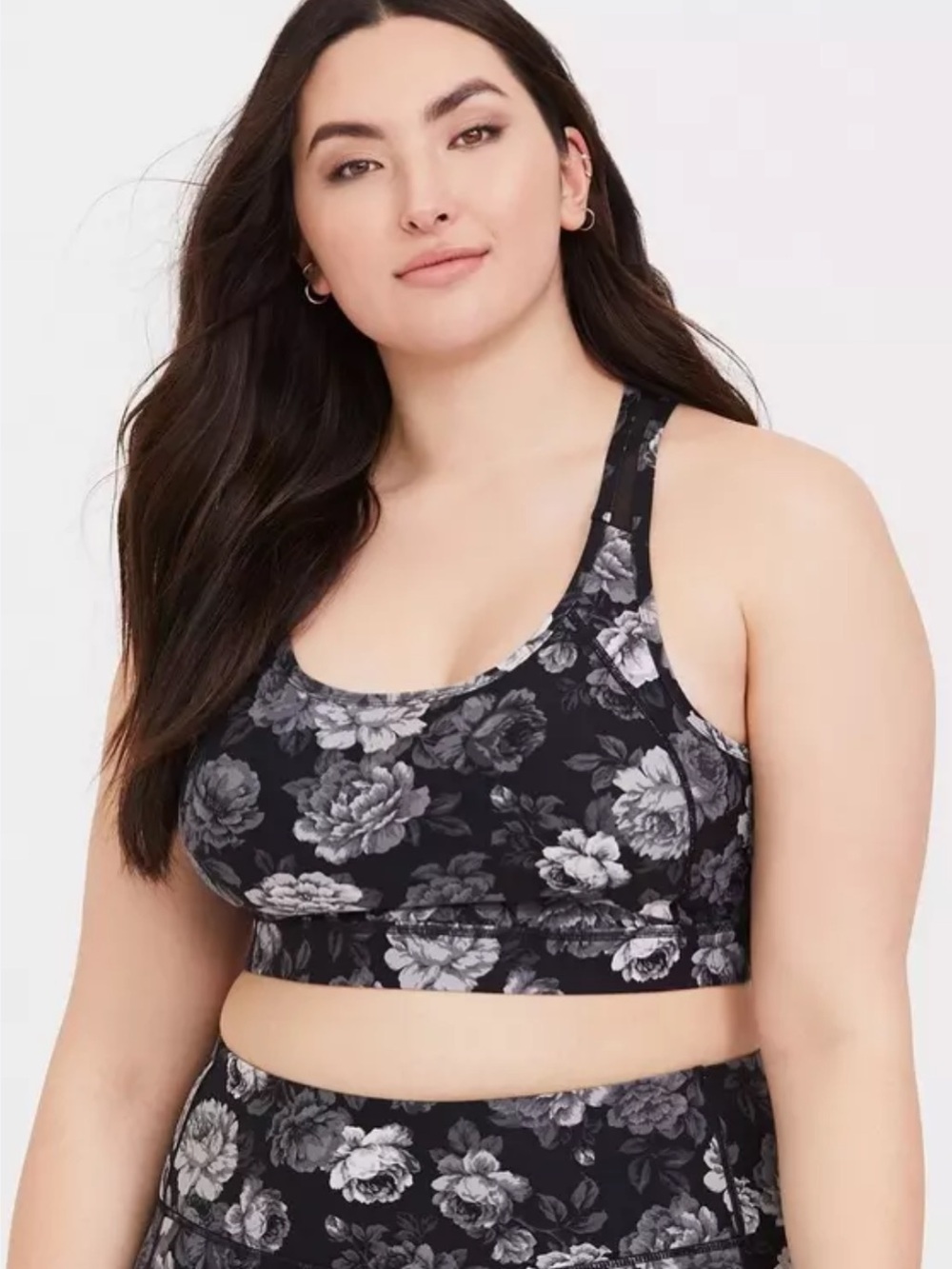 Torrid Size 2 Grey and Black Floral Print Racerback Sports Bra
